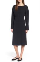 Women's Lewit Button Detail Matte Crepe Midi Dress - Black