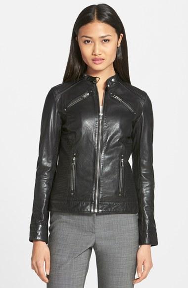 Women's Lamarque Leighton Stitch Detail Lambskin Leather Jacket - Black (online Only)
