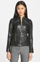 Women's Lamarque Leighton Stitch Detail Lambskin Leather Jacket - Black (online Only)