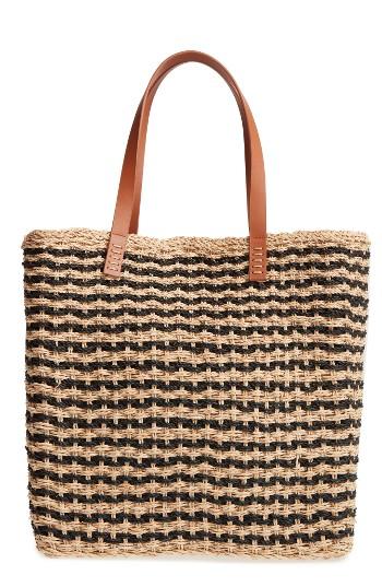 Nordstrom Stripe Raffia Tote - Black
