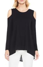 Petite Women's Vince Camuto Cold Shoulder Mixed Media Top, Size P - Black