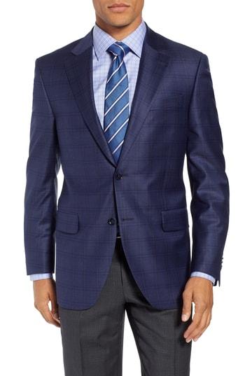 Men's Peter Millar Flynn Classic Fit Double Windowpane Wool Sport Coat R - Blue