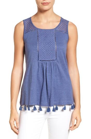 Women's Caslon Tassel Trim Embroidered Tank