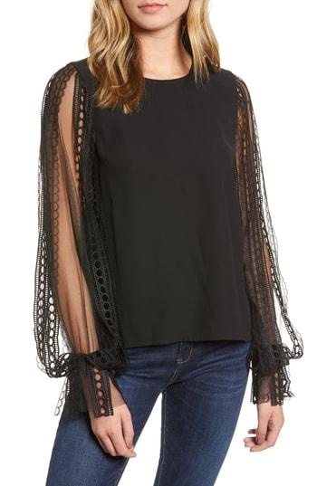 Women's Endless Rose Lace Sleeve Blouse - Black