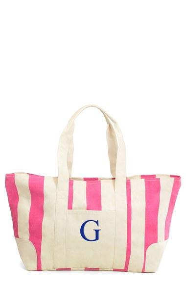 Cathy's Concepts Monogram Stripe Canvas Tote - Pink