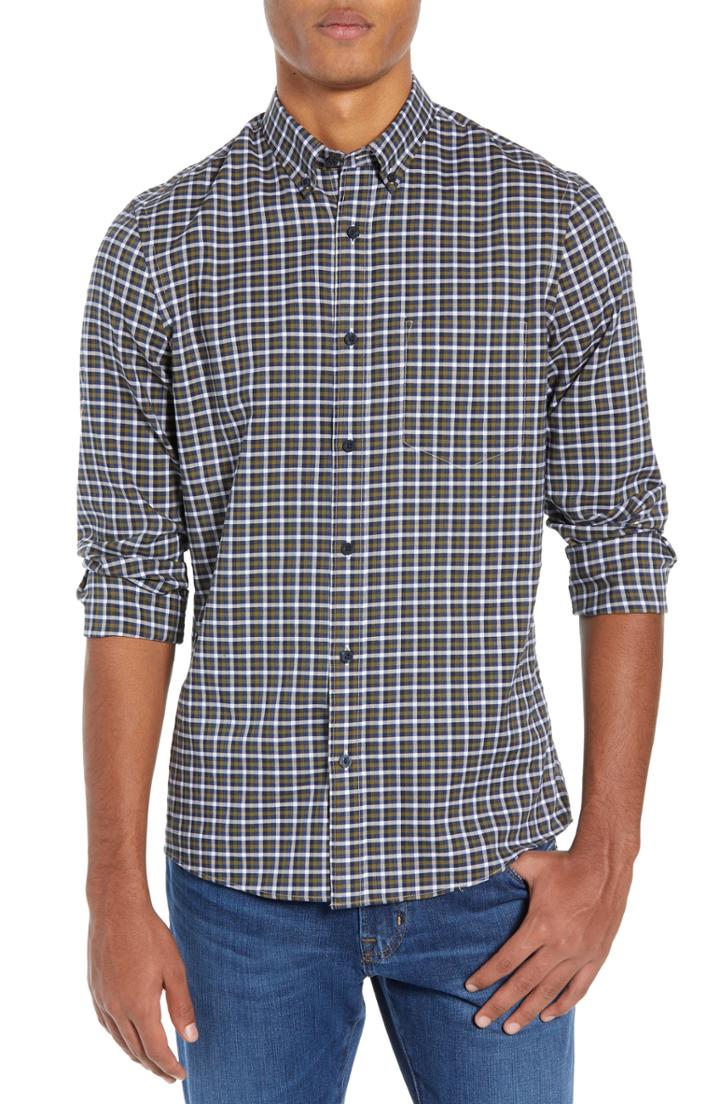 Men's Nordstrom Men's Shop Tech-smart Slim Fit Check Sport Shirt - Green