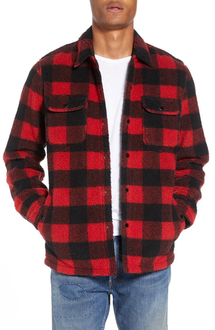 Men's Levi's Plaid Faux Shearling Shirt - Red