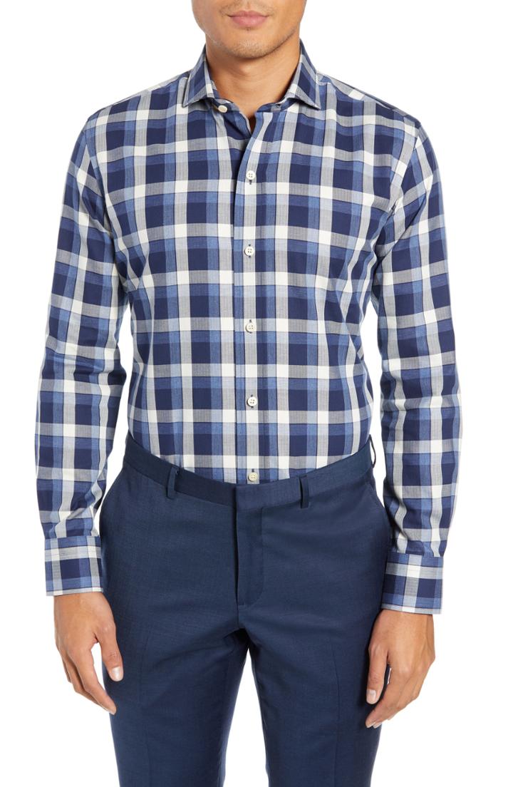 Men's Ledbury The Dietz Slim Fit Plaid Dress Shirt - Blue