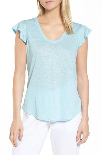 Women's Nordstrom Signature Ruffled Sleeve Linen Tee - Blue