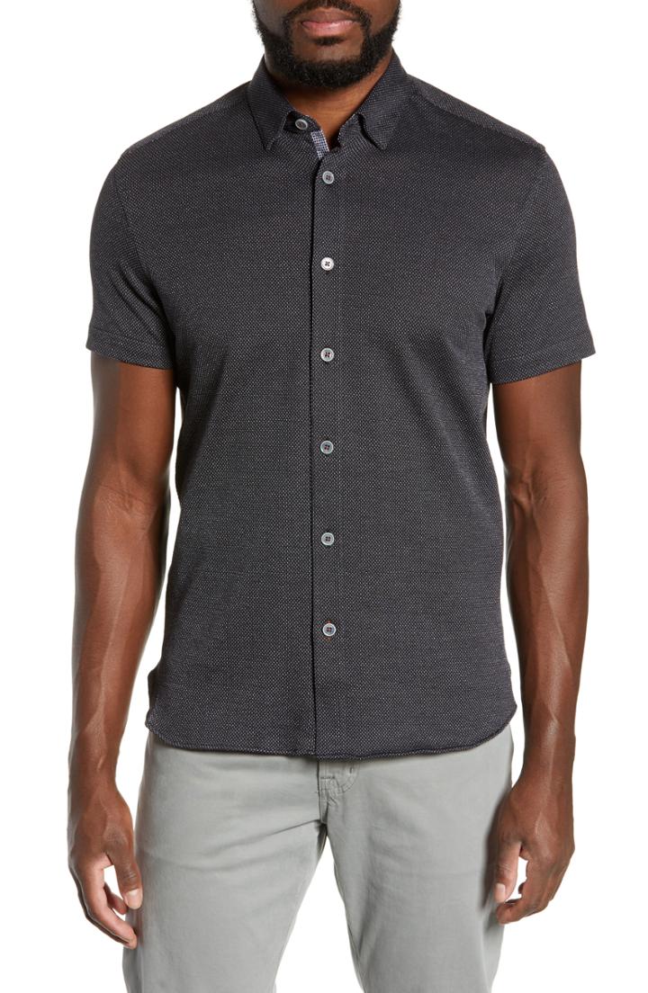 Men's Ted Baker London Waterco Slim Fit Short Sleeve Sport Shirt (m) - Black