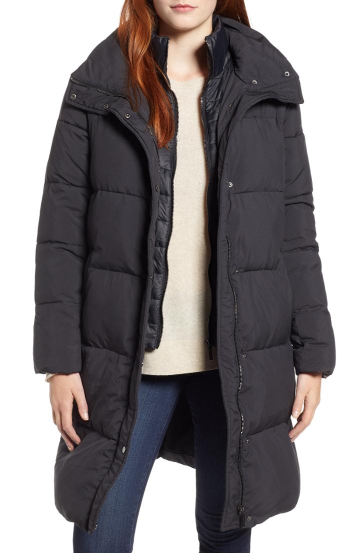 Women's Bernardo Channel Puffer Coat With Vest Inset - Black