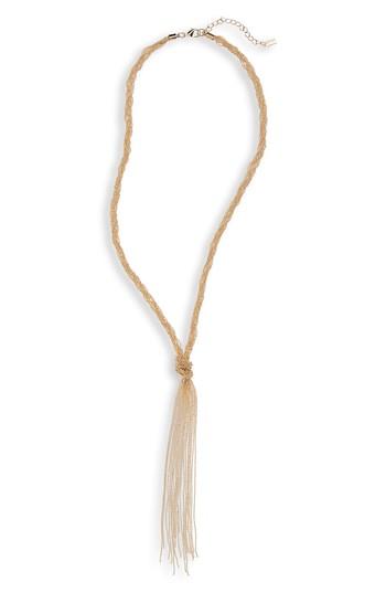 Women's Canvas Braided Ball Chain Y Necklace