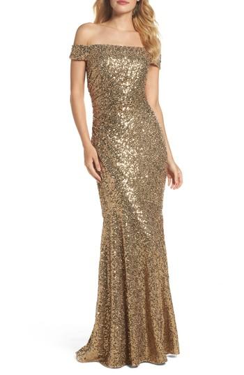 Women's Badgley Mischka Sequin Off The Shoulder Mermaid Gown