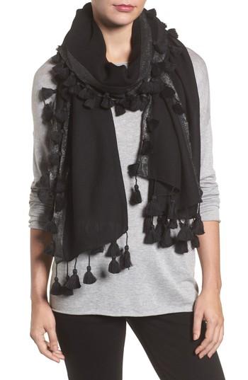 Women's Eileen Fisher Metallic Wool Wrap, Size - Black