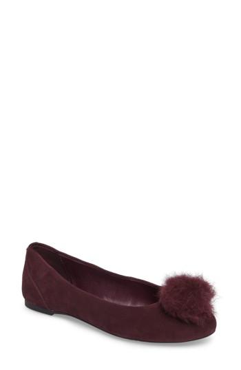 Women's Michael Michael Kors Remi Ballet Flat With Genuine Rabbit Fur Pom M - Purple