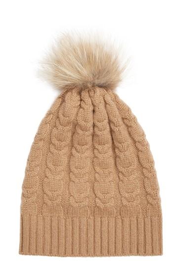 Women's Fabiana Filippi Cable Knit Cashmere Beanie With Genuine Fox Fur Pom -