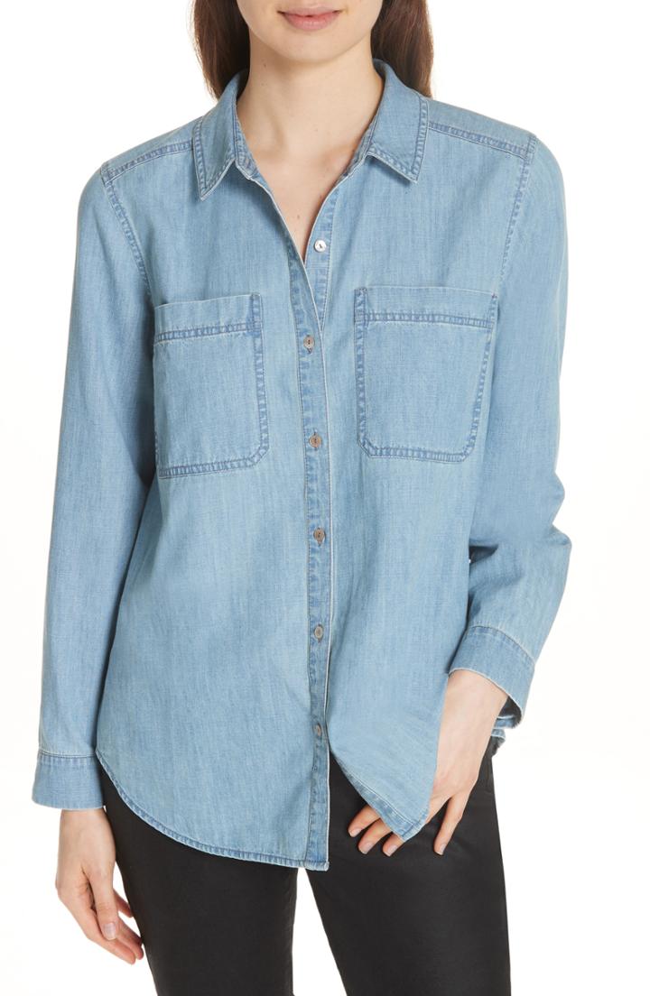 Women's Eileen Fisher Organic Cotton Chambray Shirt, Size - Blue