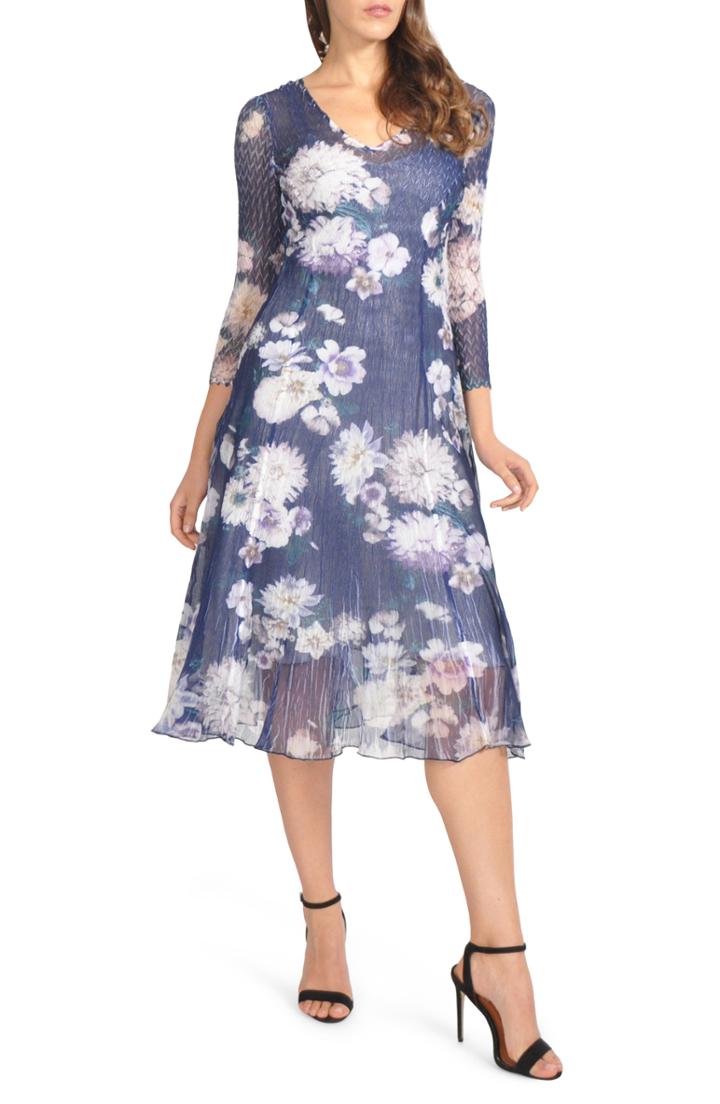 Petite Women's Komarov Chiffon & Charmeuse A-line Dress P - Blue