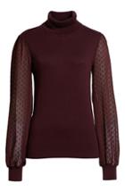 Women's Halogen Sheer Sleeve Turtleneck Sweater - Burgundy