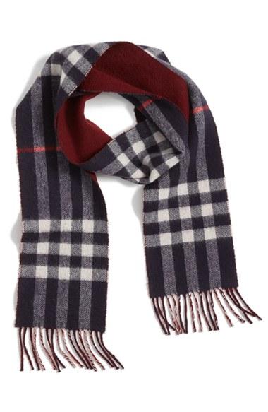 Men's Burberry Check Cashmere Scarf, Size - Blue