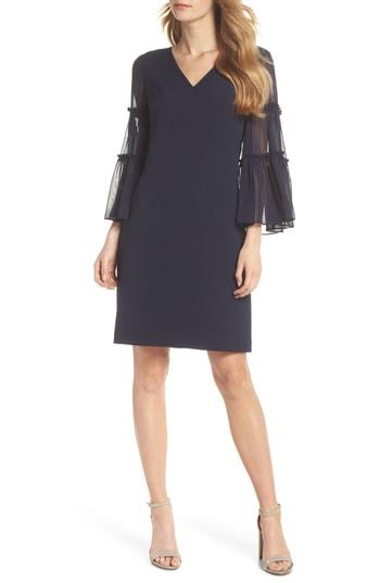 Women's Chelsea28 Sheer Sleeve V-neck Shift Dress - Blue