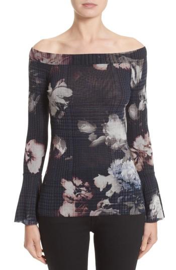 Women's Fuzzi Floral Print Tulle Off The Shoulder Top