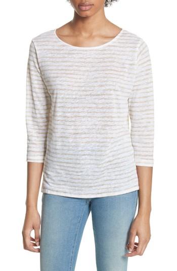 Women's Majestic Filatures Stripe Three Quarter Sleeve Tee - Beige