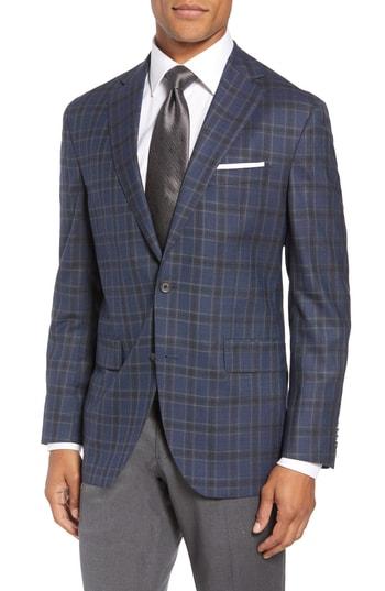 Men's David Donahue Arnold Classic Fit Plaid Wool Sport Coat S - Blue