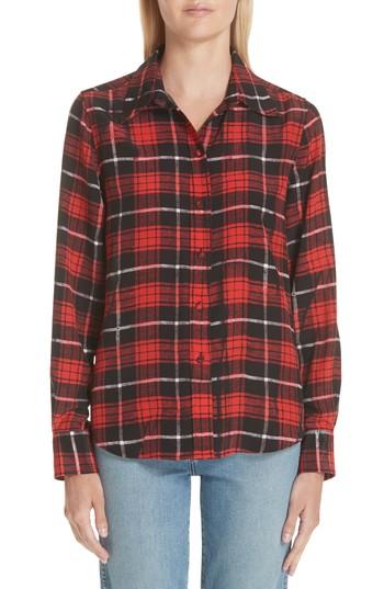 Women's Marc Jacobs Plaid Print Silk Shirt - Red
