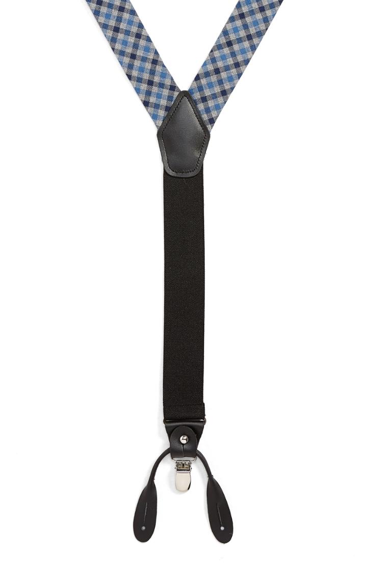 Men's Nordstrom Men's Shop Check Suspenders, Size - Grey/ Navy