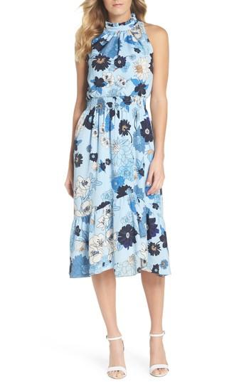 Women's Vince Camuto Floral Blouson Midi Dress - Blue