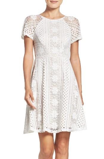 Women's Adrianna Papell Stripe Lace Fit & Flare Dress