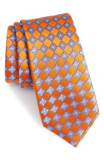 Men's Nordstrom Men's Shop Floral Squares Silk Tie, Size - Orange