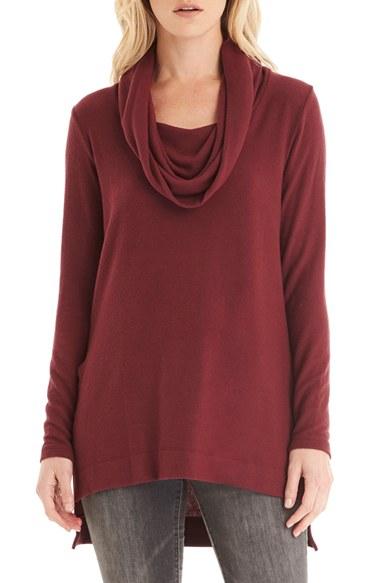 Women's Michael Stars Cowl Neck High/low Tunic Sweater - Burgundy
