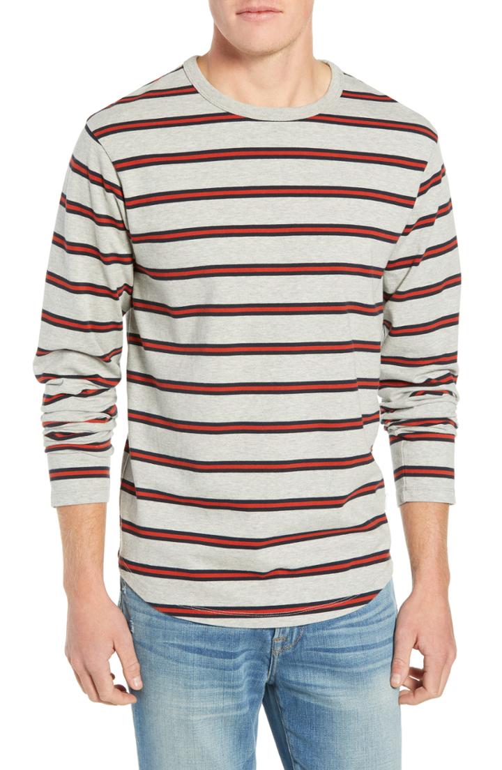 Men's Frame Stripe Classic Long Sleeve Crewneck T-shirt - Grey