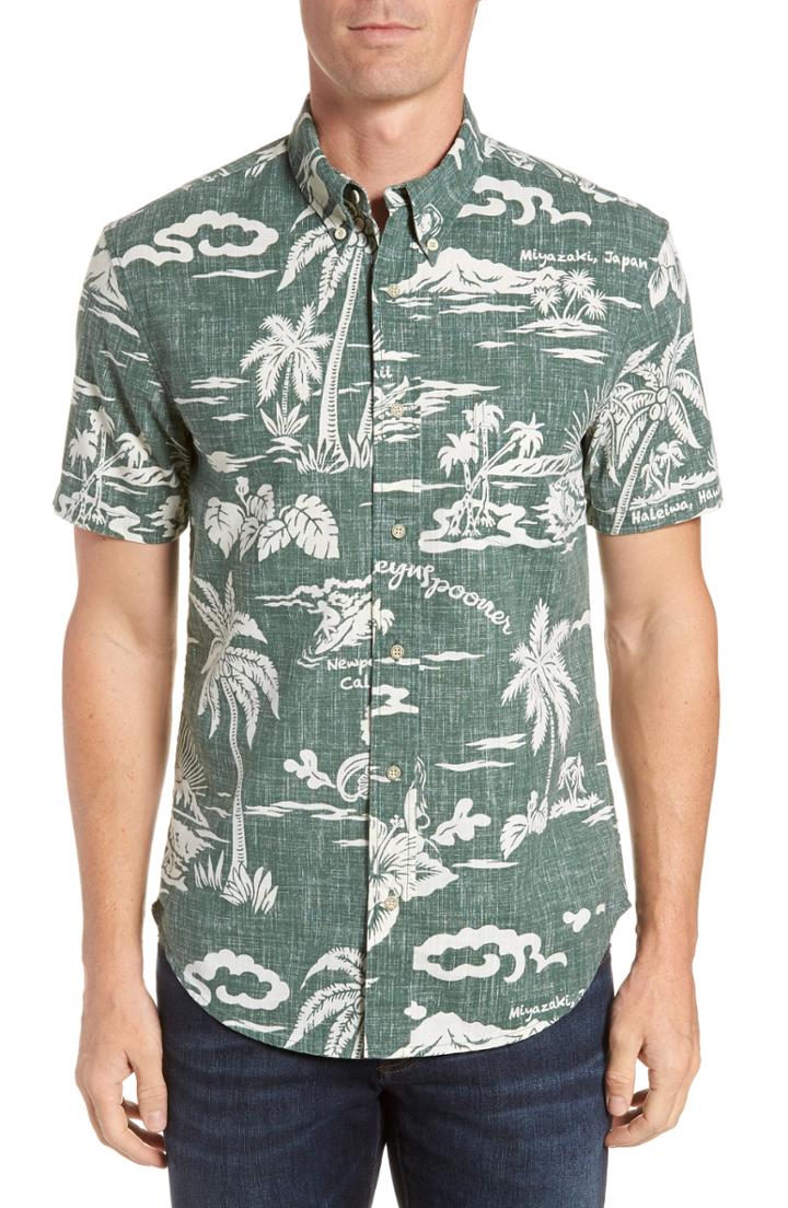 Men's Reyn Spooner My Private Isle Fit Sport Shirt, Size Large - Green