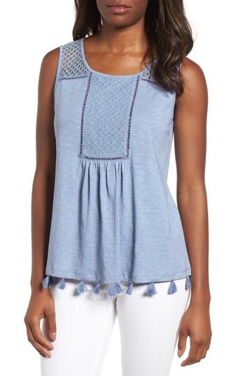 Women's Caslon Tassel Trim Embroidered Tank - Blue