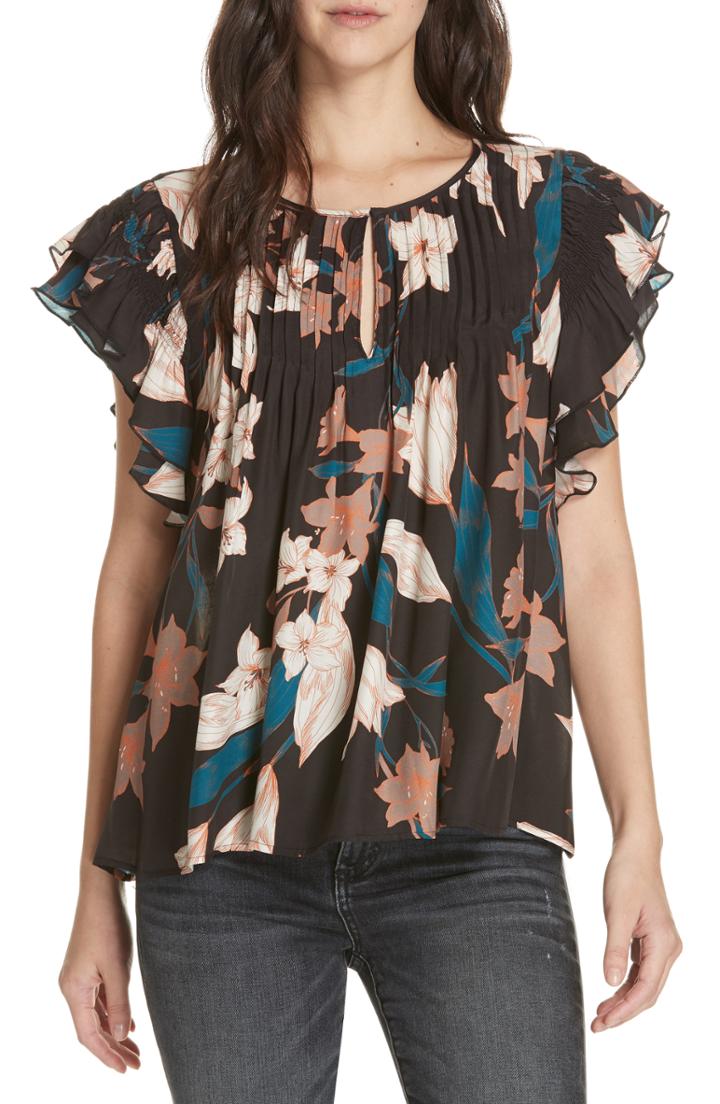 Women's Dolan Georgia May Pintuck Silk Top, Size - Black