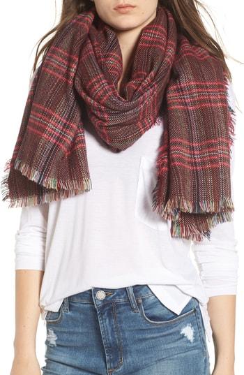 Women's Sole Society Checkered Scarf, Size - Red