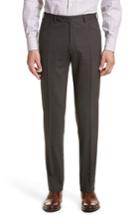 Men's Canali Flat Front Solid Wool Trousers R Eu - Brown