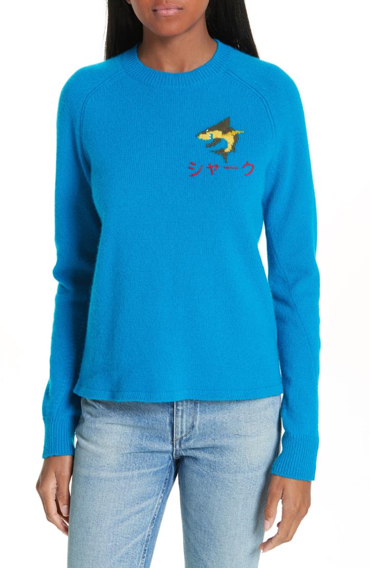 Women's Rag & Bone Storm Animal Wool Sweater, Size - Blue