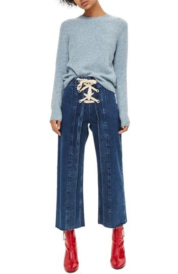 Women's Topshop Ribbed Crewneck Sweater Us (fits Like 2-4) - Blue