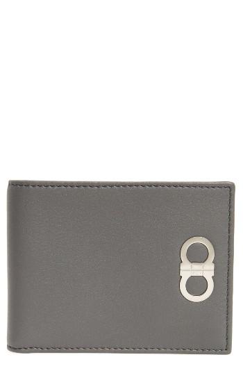 Men's Salvatore Ferragamo Double Gancio Leather Wallet - Grey