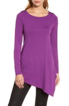 Women's Eileen Fisher Bateau Neck Asymmetrical Jersey Tunic, Size Small - Purple (regular & ) (online Only)