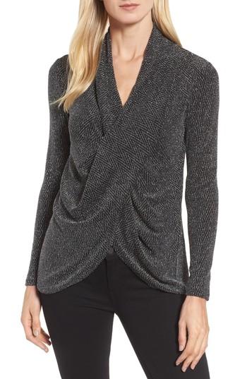 Women's Chaus Long Drape Front Sparkle Knit Top
