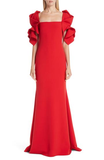 Women's Badgley Mischka Collection Ruffle Sleeve Evening Dress - Red