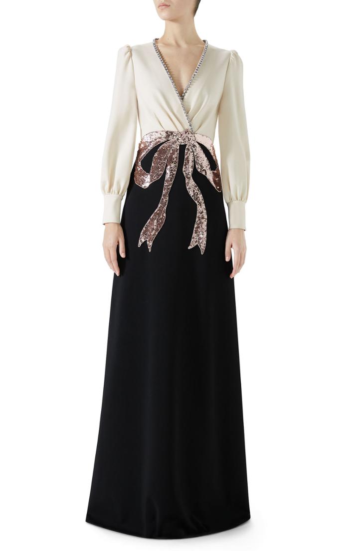 Women's Gucci Trompe L'oeil Bow Stretch Jersey Gown