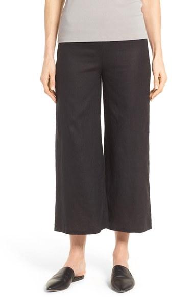 Women's Eileen Fisher Wide Leg Organic Linen Crop Pants - Black