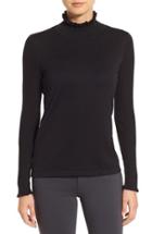 Women's Cece Rib Sleeve Ruffle Trim Turtleneck - Black