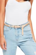 Women's Missguided Woven Faux Leather & Chain Belt, Size - Nude